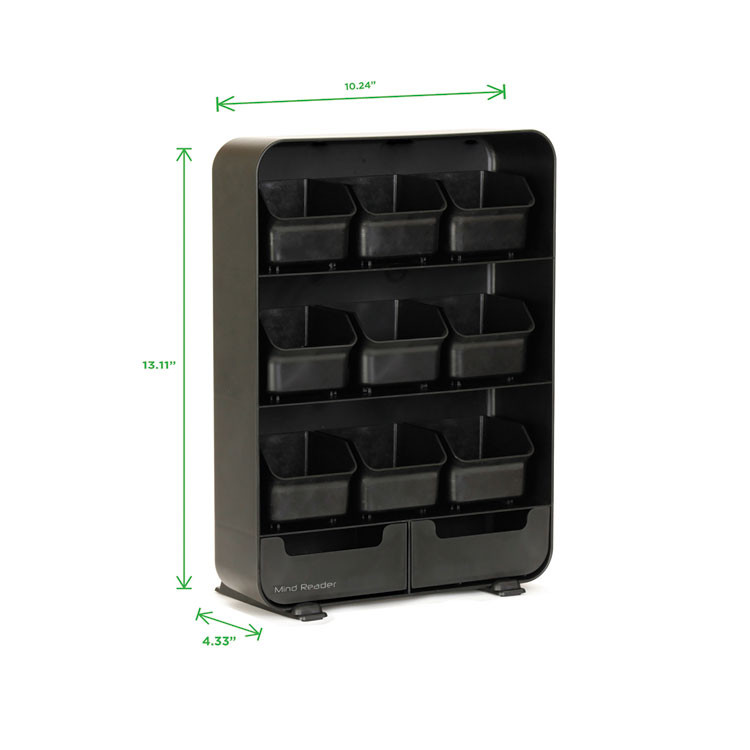 EMS MIND READER LLC TBORGBLK Baggy Nine-Drawer Tea Bag and Accessory Holder, 10.24 x 4.33 x 13.11, Black