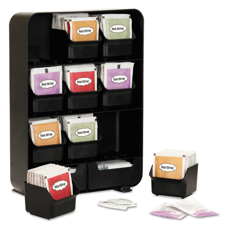 EMS MIND READER LLC TBORGBLK Baggy Nine-Drawer Tea Bag and Accessory Holder, 10.24 x 4.33 x 13.11, Black