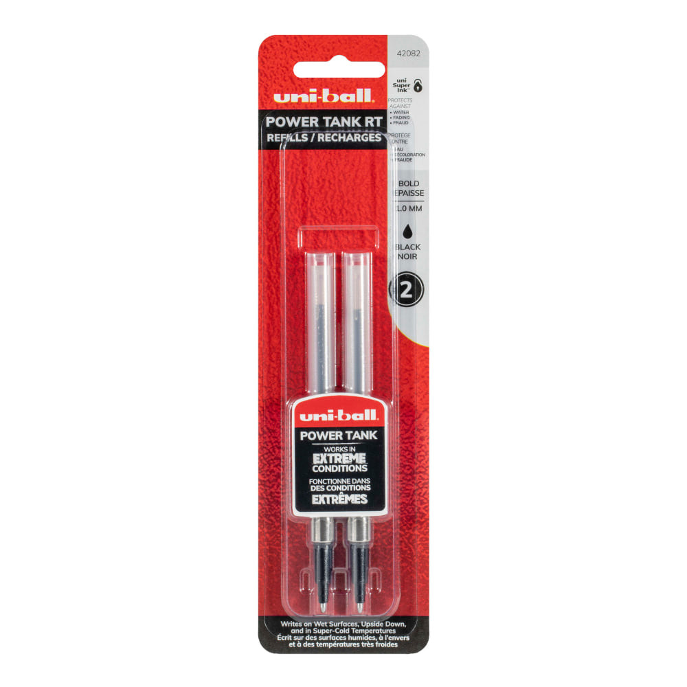 NEWELL BRANDS INC. Uni-Ball 42082  Power Tank Ballpoint Pen Refill, 1.0 mm, Black, Pack Of 2