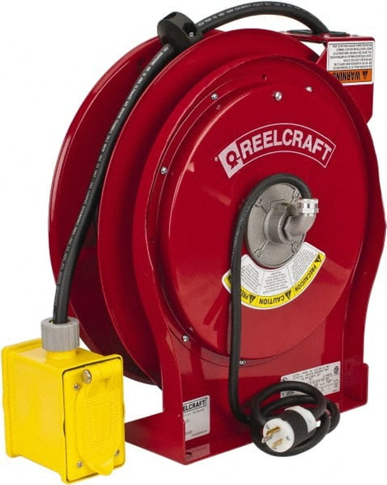 Reelcraft L 5550 123 7 Cord & Cable Reel: 12 AWG, 50' Long, Duplex Outlet Box with GFCI End