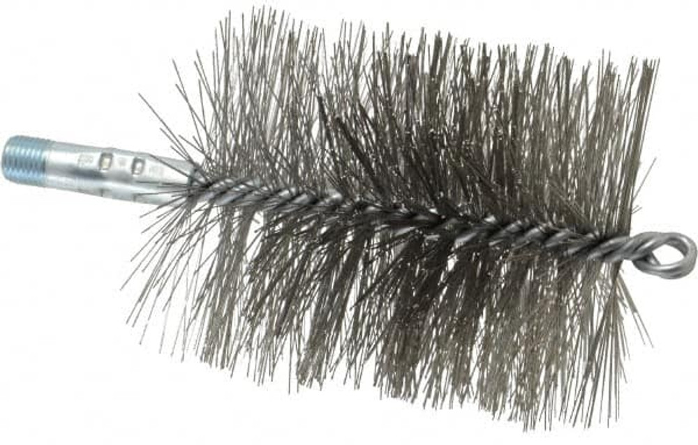 Schaefer Brush 43865 Double Stem/Spiral Tube Brush: 3-3/4" Dia, 7-1/4" OAL, Stainless Steel Bristles