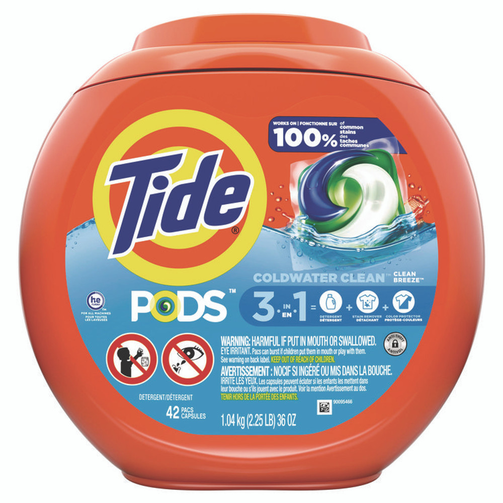 PROCTER & GAMBLE Tide® 00998CT PODS Laundry Detergent, Clean Breeze, 36 oz Tub, 42 Pacs/Tub, 4 Tubs/Carton