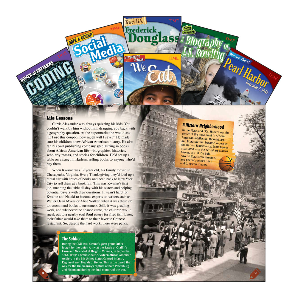 SHELL EDUCATION 28617 Teacher Created Materials TIME Informational Text Set, Set 2, Grade 8, Set Of 6 Books