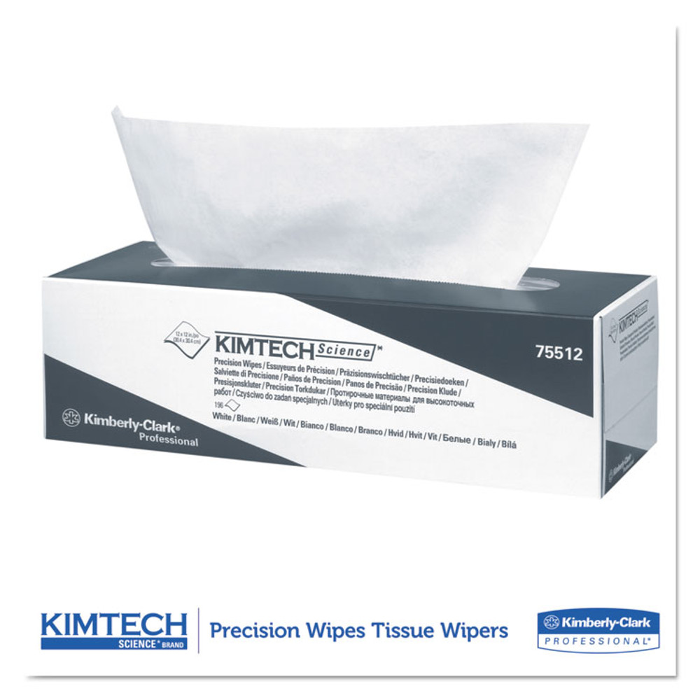 KIMBERLY CLARK Kimtech™ 75512 Precision Wipers, POP-UP Box, 1-Ply, 11.8 x 11.8, Unscented, White, 196/Box, 15 Boxes/Carton