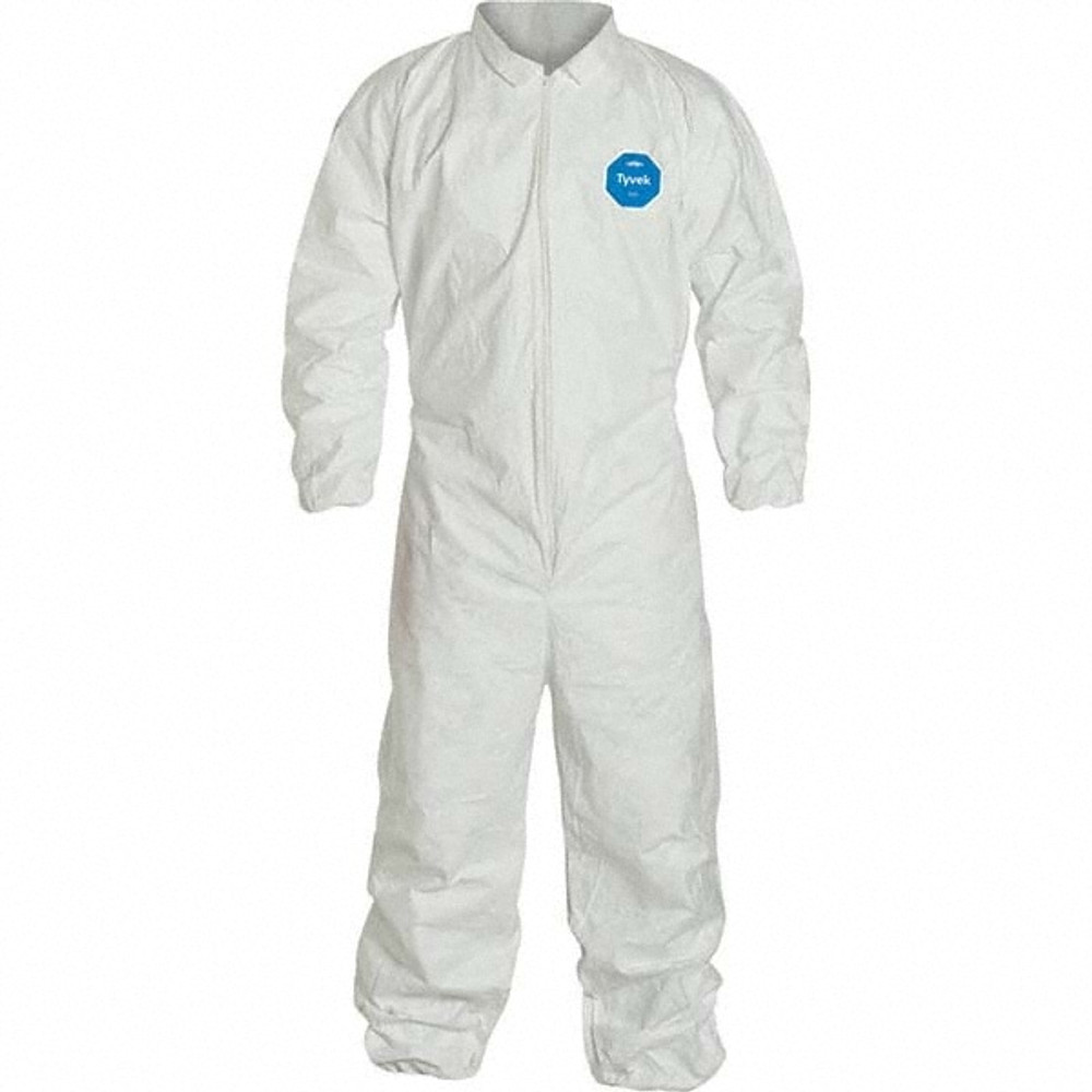 Dupont TY125SWH3X0025V Disposable Coveralls: Size 3X-Large, 1.2 oz, Tyvek, Zipper Closure