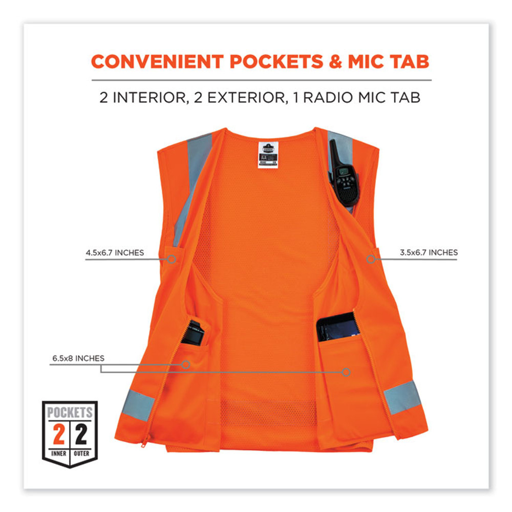 TENACIOUS HOLDINGS, INC. ergodyne® 24011 GloWear 8249Z Class 2 Economy Surveyors Zipper Vest, Polyester, X-Small, Orange