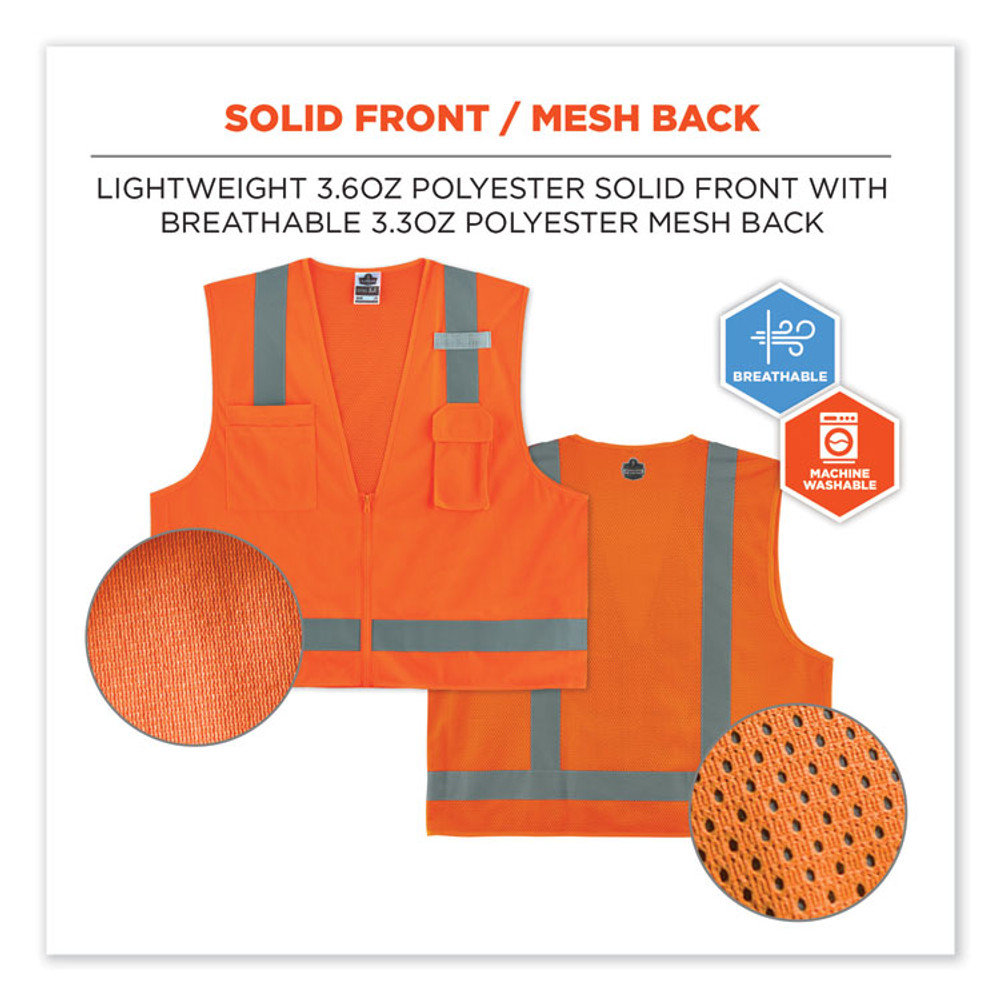 TENACIOUS HOLDINGS, INC. ergodyne® 24011 GloWear 8249Z Class 2 Economy Surveyors Zipper Vest, Polyester, X-Small, Orange