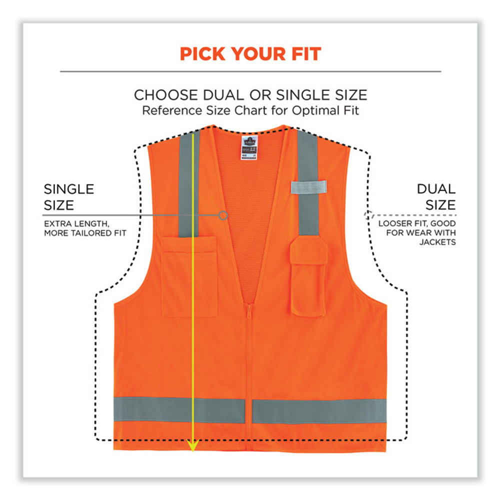 TENACIOUS HOLDINGS, INC. ergodyne® 24011 GloWear 8249Z Class 2 Economy Surveyors Zipper Vest, Polyester, X-Small, Orange