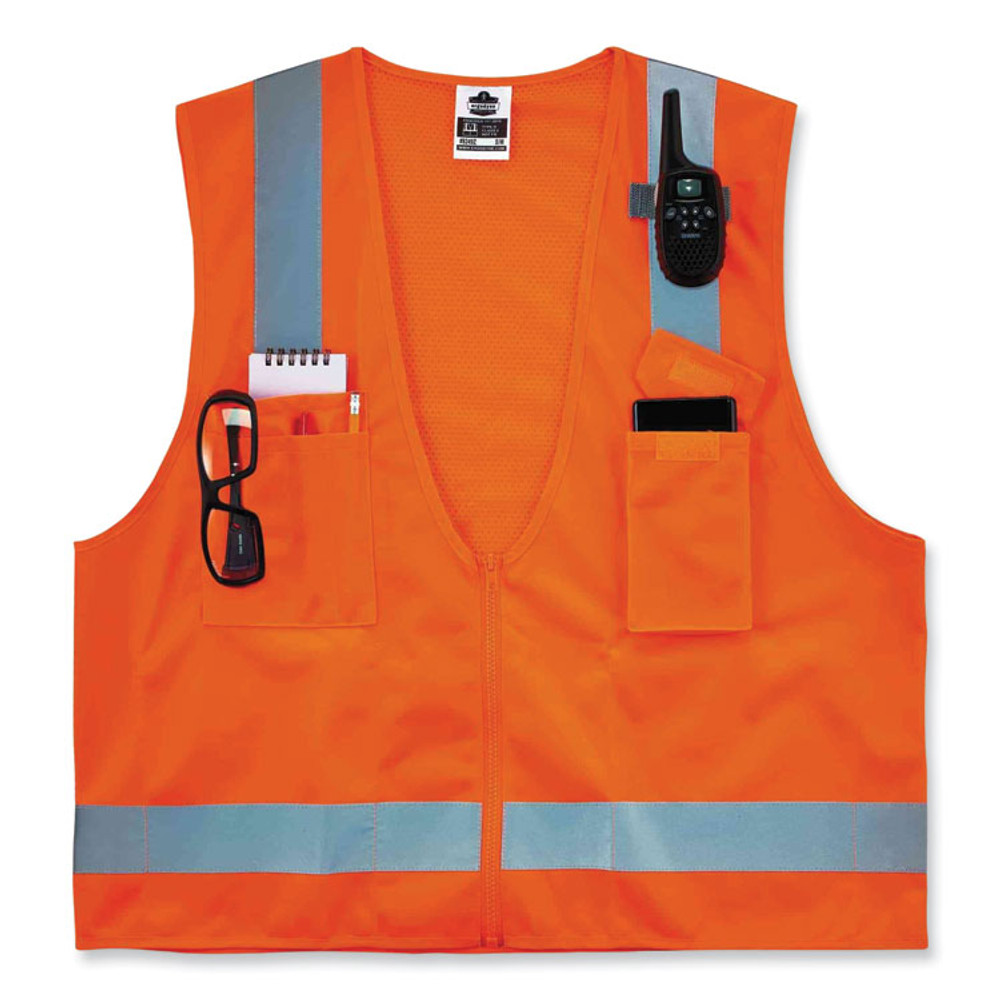 TENACIOUS HOLDINGS, INC. ergodyne® 24011 GloWear 8249Z Class 2 Economy Surveyors Zipper Vest, Polyester, X-Small, Orange