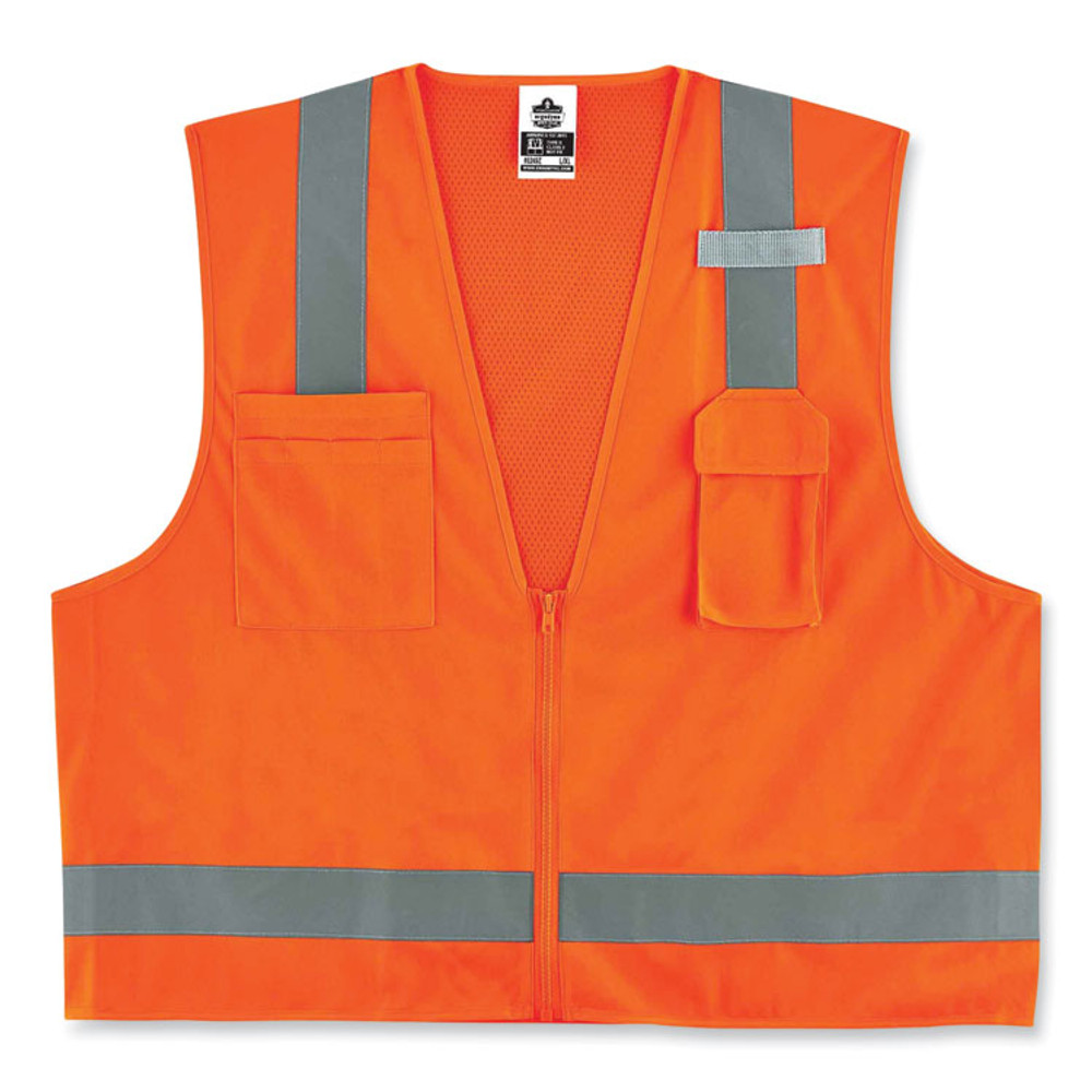 TENACIOUS HOLDINGS, INC. ergodyne® 24011 GloWear 8249Z Class 2 Economy Surveyors Zipper Vest, Polyester, X-Small, Orange