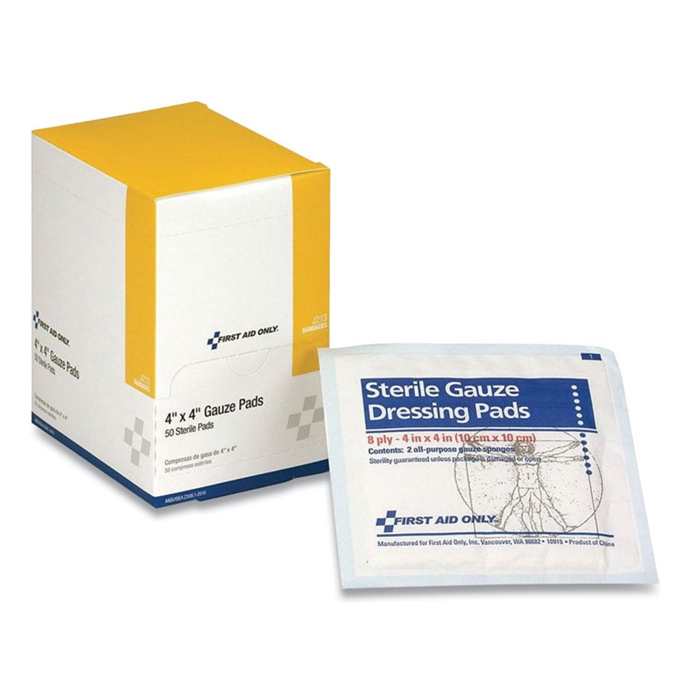 FIRST AID ONLY, INC. J213 Sterile Gauze Pads, 4 x 4, 50/Box
