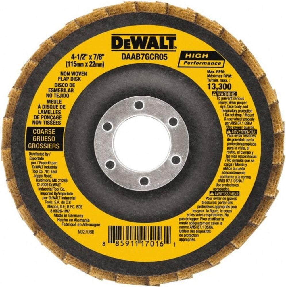 DeWALT DAAB7GCR05 Flap Disc: 7/8" Hole, 40 Grit, Aluminum Oxide, Type 27