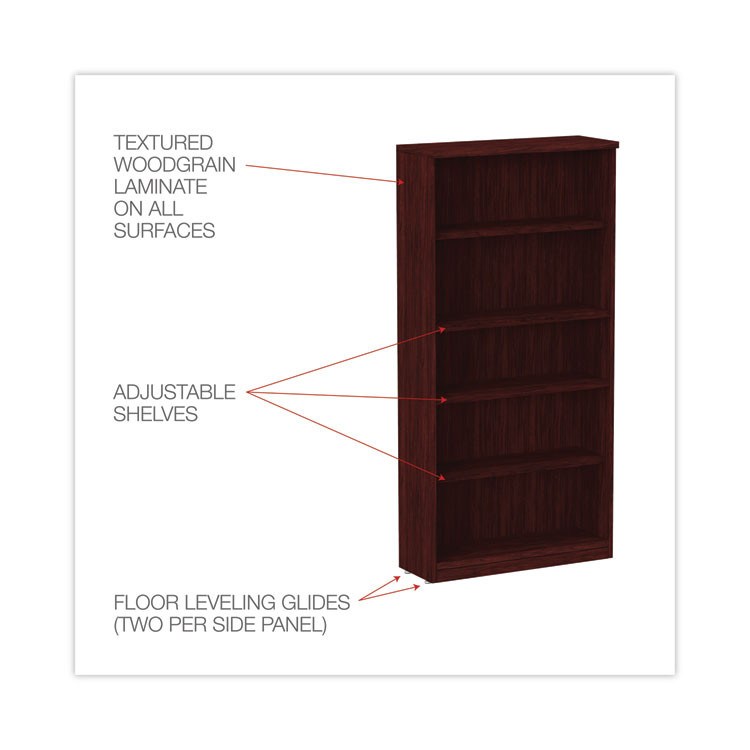 ALERA VA63-6632MY Alera Valencia Series Bookcase, Five-Shelf, 31.75w x 14d x 64.75h, Mahogany