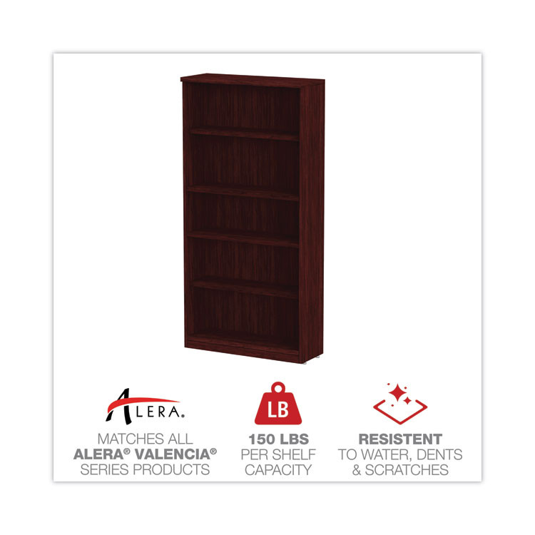 ALERA VA63-6632MY Alera Valencia Series Bookcase, Five-Shelf, 31.75w x 14d x 64.75h, Mahogany