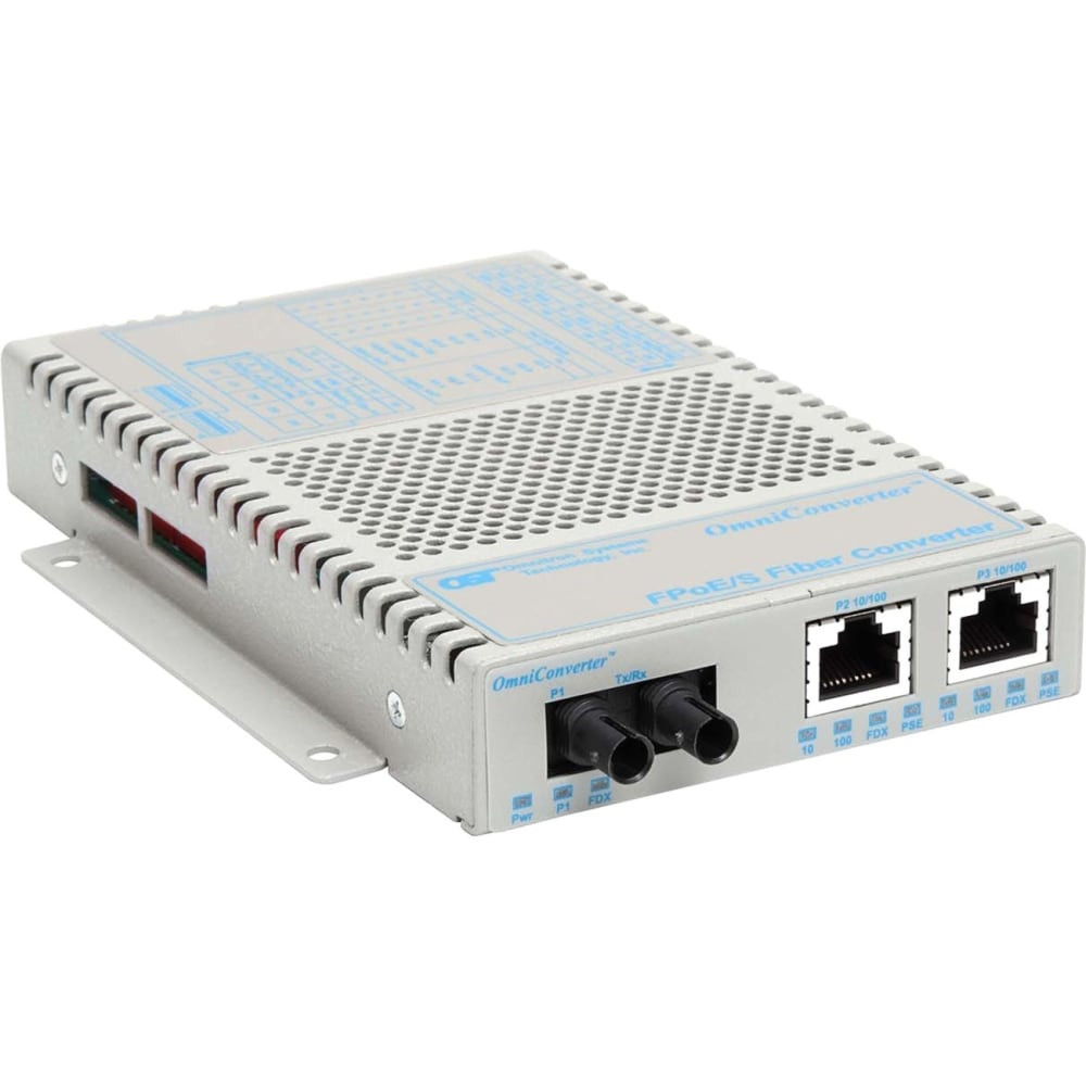 OMNITRON SYSTEMS TECHNOLOGY, INC. 9301-1-21W Omnitron OmniConverter 10/100 PoE Ethernet Fiber Media Converter Switch RJ45 ST Single-Mode 30km Wide Temp - 2 x 10/100BASE-TX; 1 x 100BASE-FX; US AC Powered; Lifetime Warranty