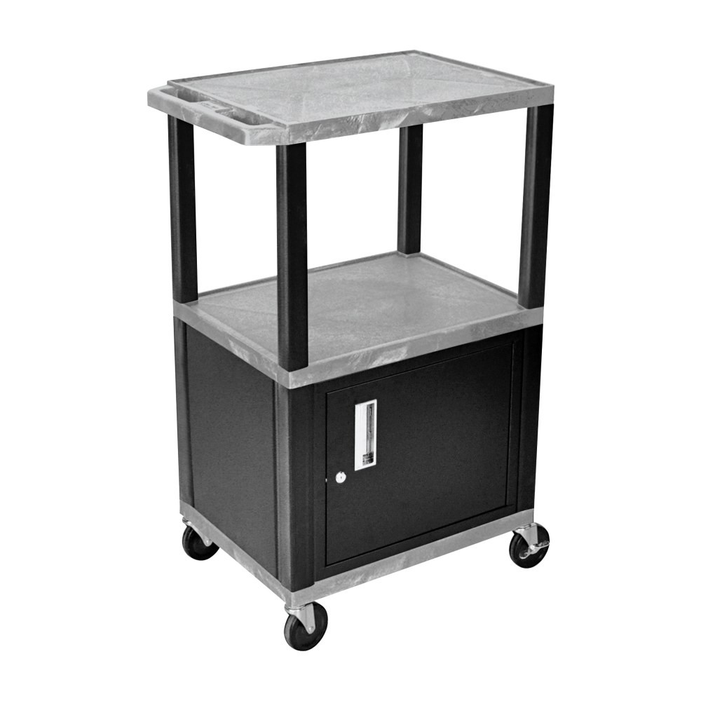 H. WILSON/ LUXOR FURNITURE WT42GYC2E-B H. Wilson Luxor Tuffy 3-Shelf Audio/Video Cart With Cabinet, 42inH x 24inW x 18inD, Gray