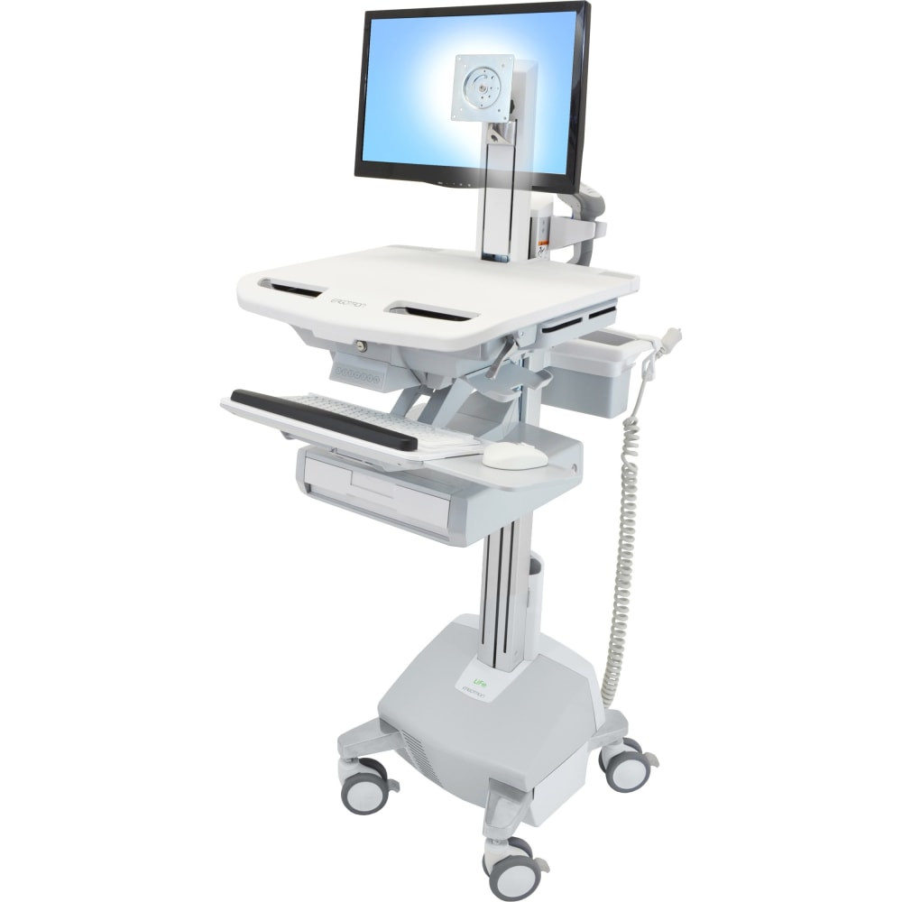 ERGOTRON SV44-1312-1  StyleView Cart with LCD Pivot, LiFe Powered, 1 Drawer - 1 Drawer - 33 lb Capacity - 4 Casters - Aluminum, Plastic, Zinc Plated Steel - White, Gray, Polished Aluminum
