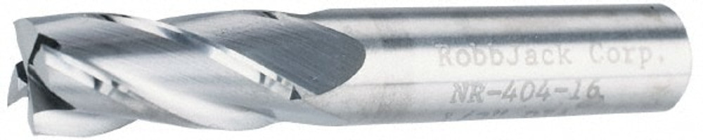 RobbJack NR-404-14 Square End Mill: 7/16'' Dia, 1'' LOC, 7/16'' Shank Dia, 2-3/4'' OAL, 4 Flutes, Solid Carbide