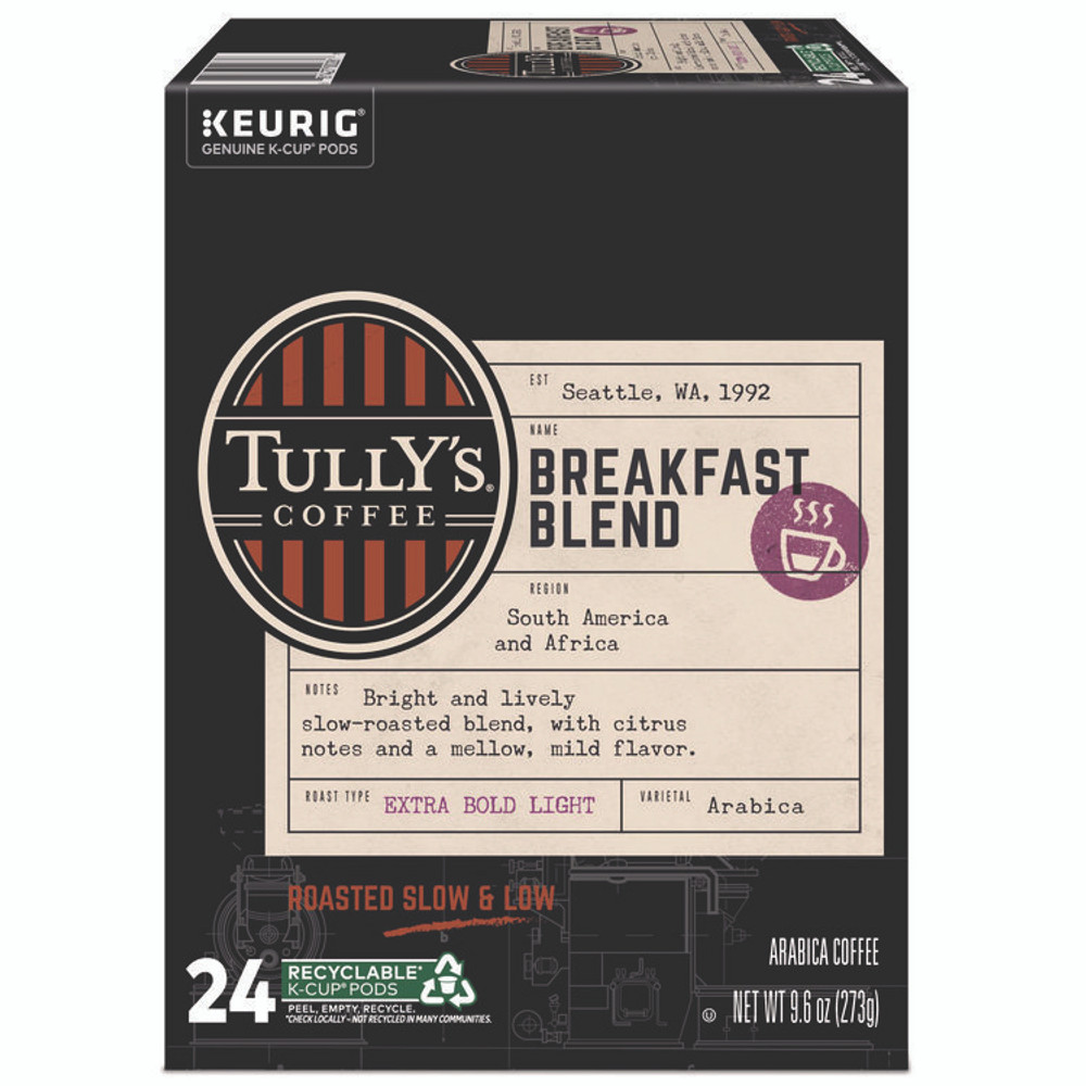 KEURIG DR PEPPER Tully's Coffee® 192719 Breakfast Blend Coffee K-Cups, 24/Box
