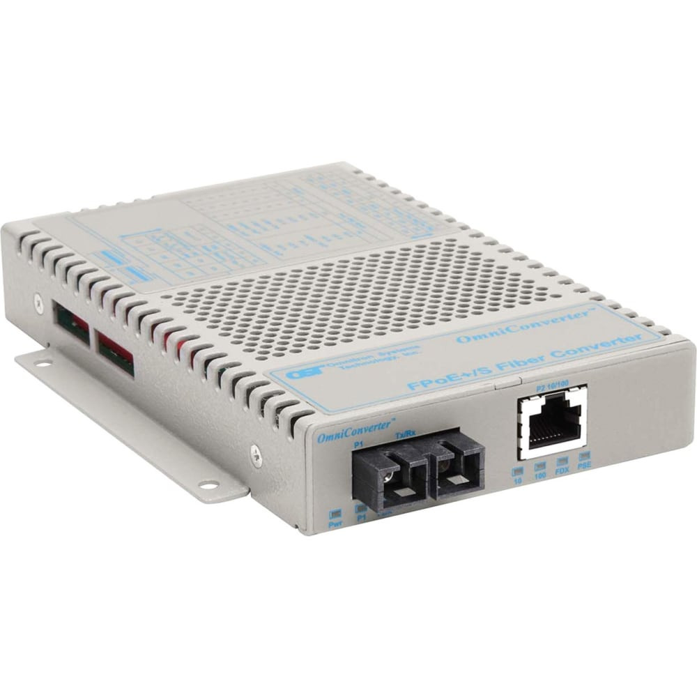 OMNITRON SYSTEMS TECHNOLOGY, INC. Omnitron 9322-0-11W  OmniConverter 10/100 PoE+ Ethernet Fiber Media Converter Switch RJ45 SC Multimode 5km Wide Temp - 1 x 10/100BASE-TX; 1 x 100BASE-FX; US AC Powered; Lifetime Warranty