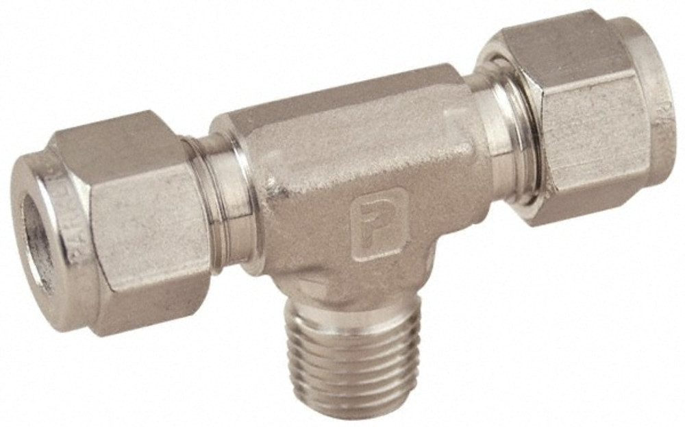 Parker 8MBT6N-316 Compression Tube Male Branch Tee: 3/8-18" Thread, Compression x Compression x MNPT