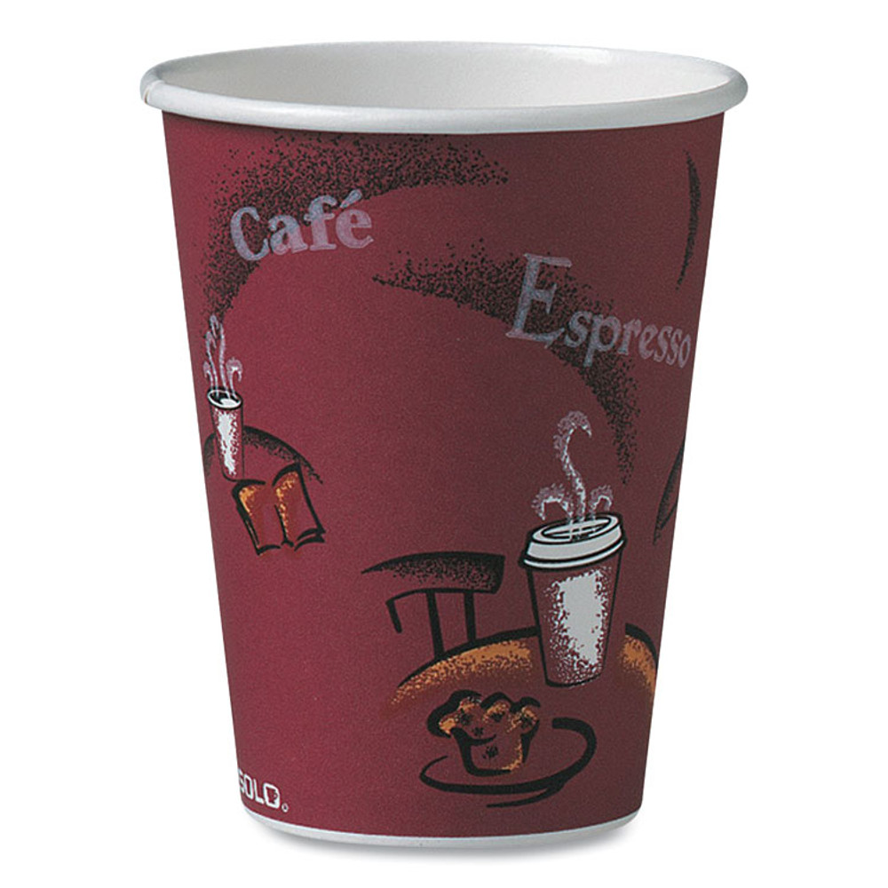DART SOLO® 412SIN Paper Hot Drink Cups in Bistro Design, 12 oz, Maroon, 50/Bag, 20 Bags/Carton