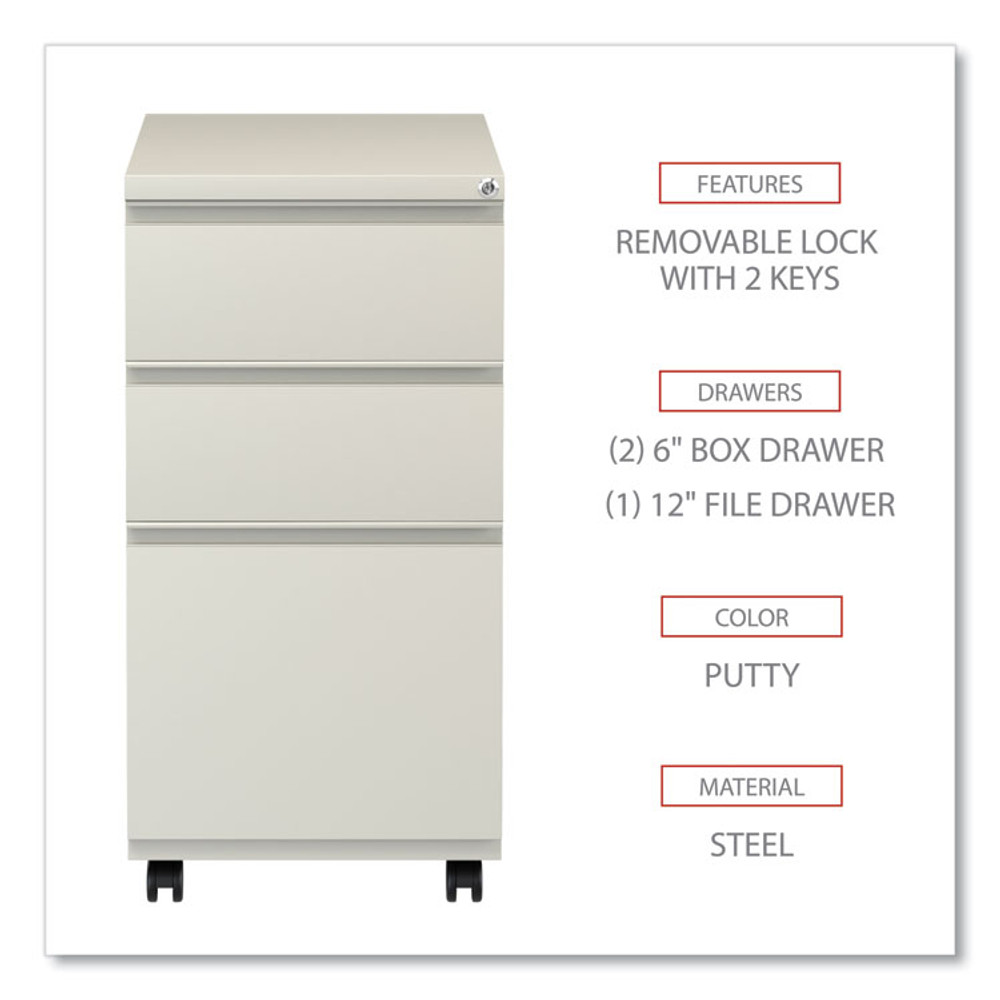 ALERA PBBBFPY File Pedestal with Full-Length Pull, Left or Right, 3-Drawers: Box/Box/File, Legal/Letter, Putty, 14.96" x 19.29" x 27.75"