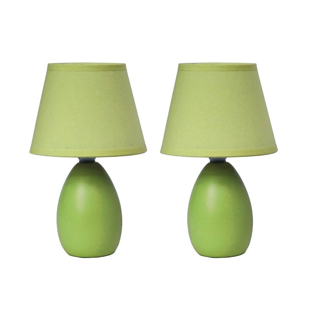 ALL THE RAGES INC Simple Designs LT2009-GRN-2PK  Mini Egg Oval Ceramic Table Lamp, 9.45inH, Green, 2pk