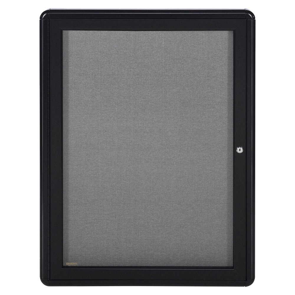 GHENT MANUFACTURING, INC. OVK1F91 Ghent 1-Door Ovation Enclosed Fabric Tackboard, 34in x 24in, Aluminum Frame With Black Finish