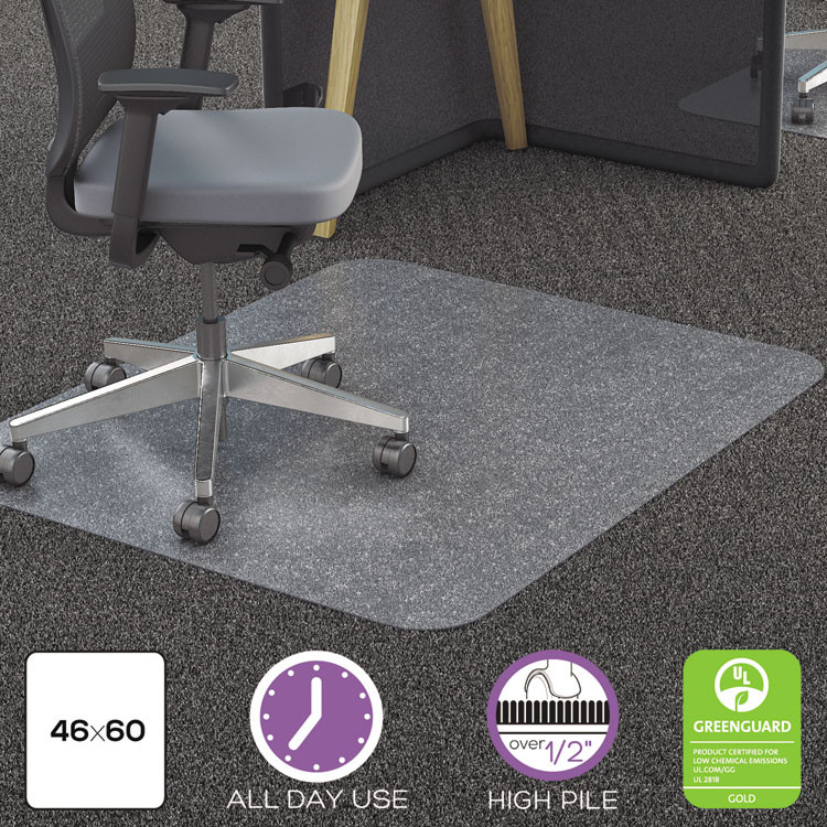 DEFLECTO CORPORATION CM11442FPC Clear All Day Use Chair Mat for Flat to Extra-High/Plush Pile Carpeted Floors, Rectangular, Straight Edges, 46" x 60", Clear