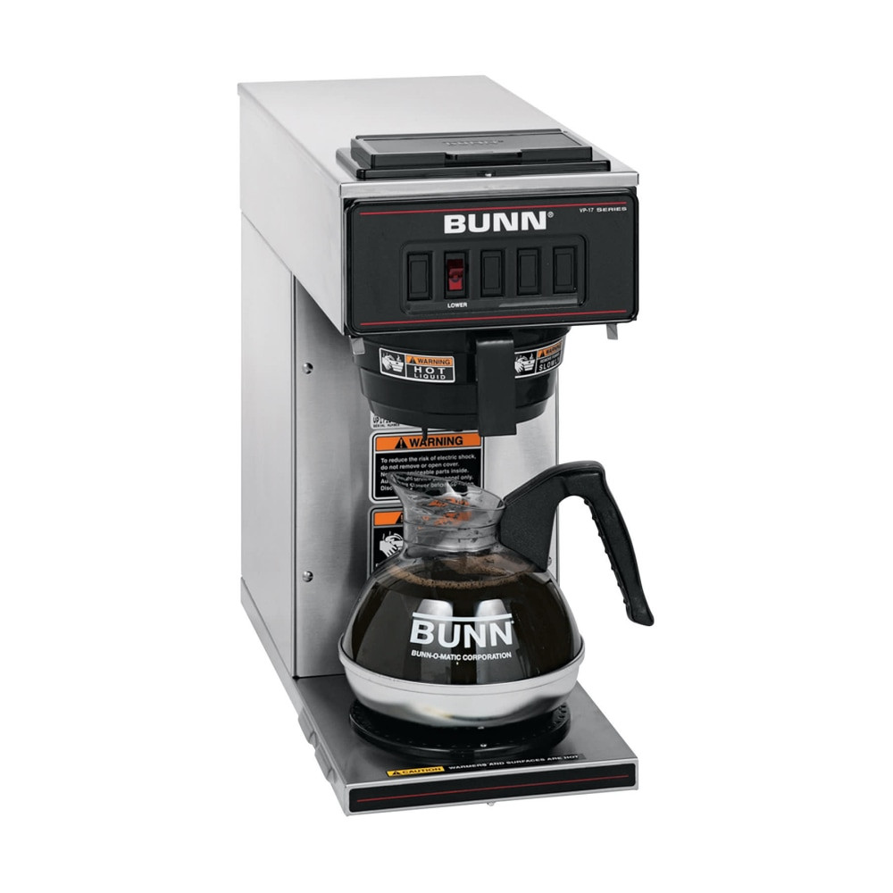 Convenient system ideal for any office or event  Coffee Decanter not included, must be purchased separately.  Brews 3.8 gallons of coffee per hour.  Sleek stainless steel design.  Requires no plumbing for easier installation.  Includes 1 warming station to help keep coffee warm for serving.