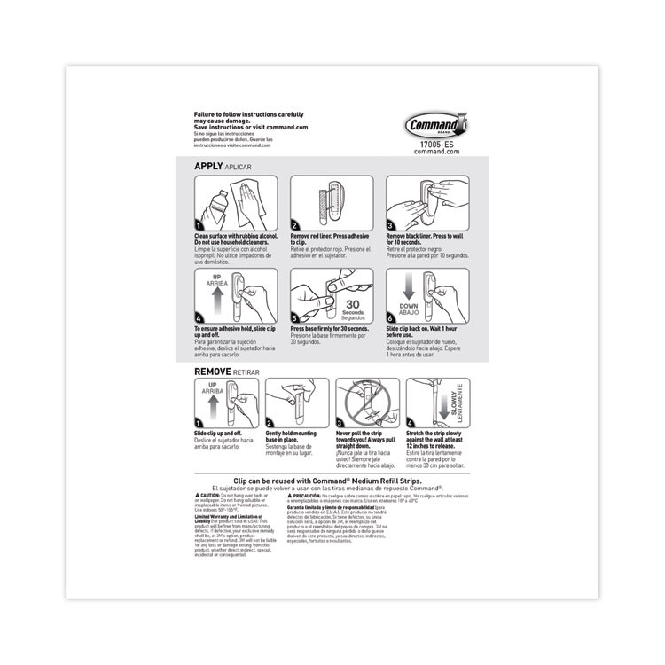3M/COMMERCIAL TAPE DIV. Command™ 17005ES Spring Hook, Plastic, White, 0.25 lb Capacity, 1 Hook and 2 Strips/Pack