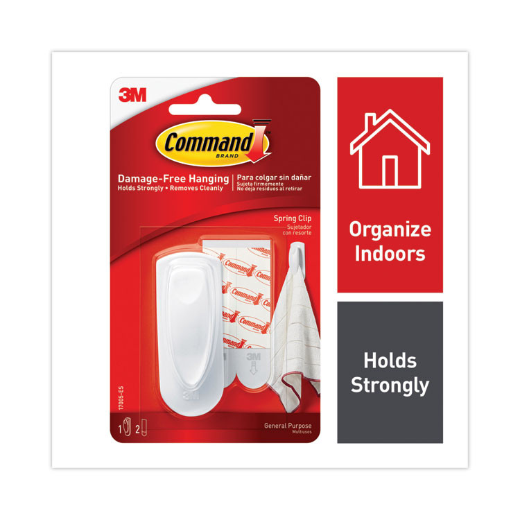 3M/COMMERCIAL TAPE DIV. Command™ 17005ES Spring Hook, Plastic, White, 0.25 lb Capacity, 1 Hook and 2 Strips/Pack