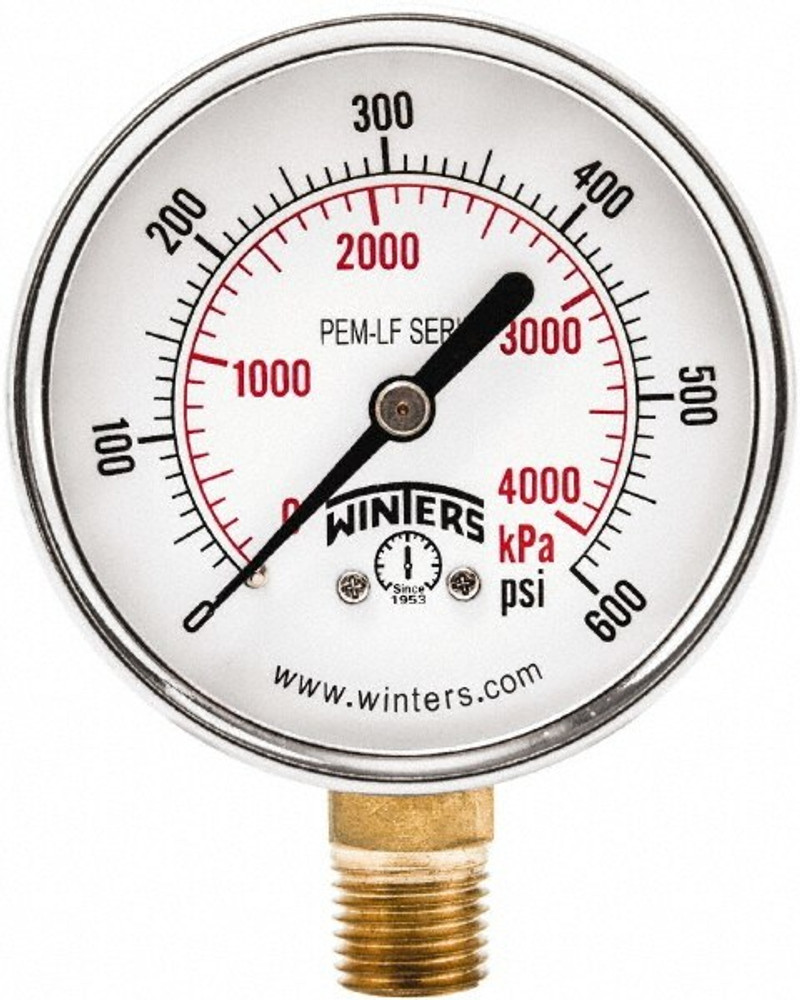 Winters PEM218LF Pressure Gauge: 2-1/2" Dial, 1/4" Thread, NPT, Bottom Mount