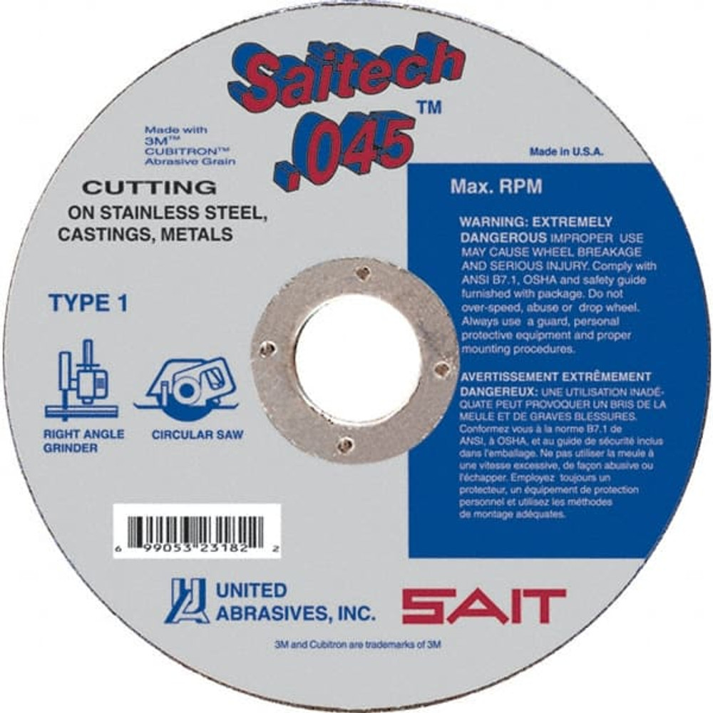 Sait 23174 Cutoff Wheel: Type 01/41, 4-1/2" Dia, 0.045" Thick, 7/8" Hole, Ceramic