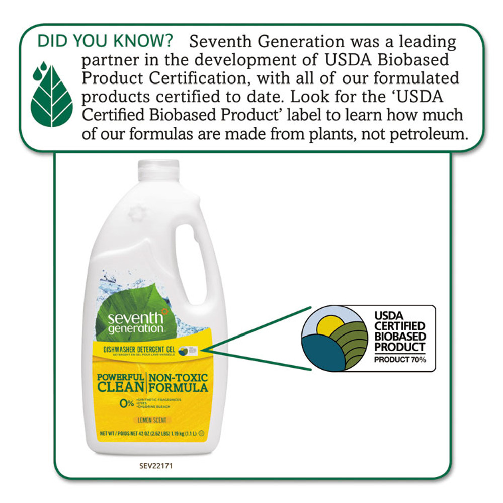 SEVENTH GENERATION 22171EA Natural Automatic Dishwasher Gel, Lemon, 42 oz Bottle