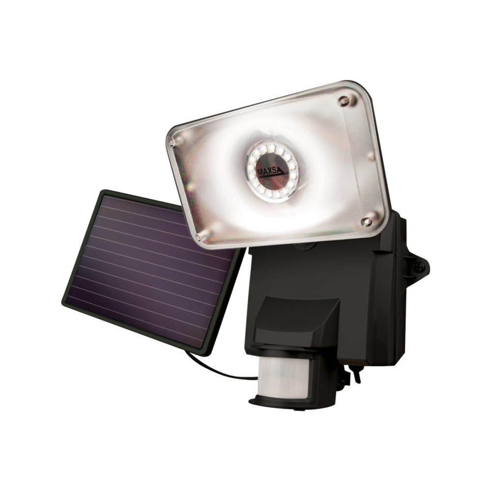 MAXSA INNOVATIONS LLC Maxsa 44641  Motion-Activated Solar Security Floodlight - LED Bulb - Black - 878 lm Lumens - Surface Mount - for Driveway, Deck, Yard, Porch, Swimming Pool, Shed, Business Center, Pathway, Garden, Entryway, Outdoor