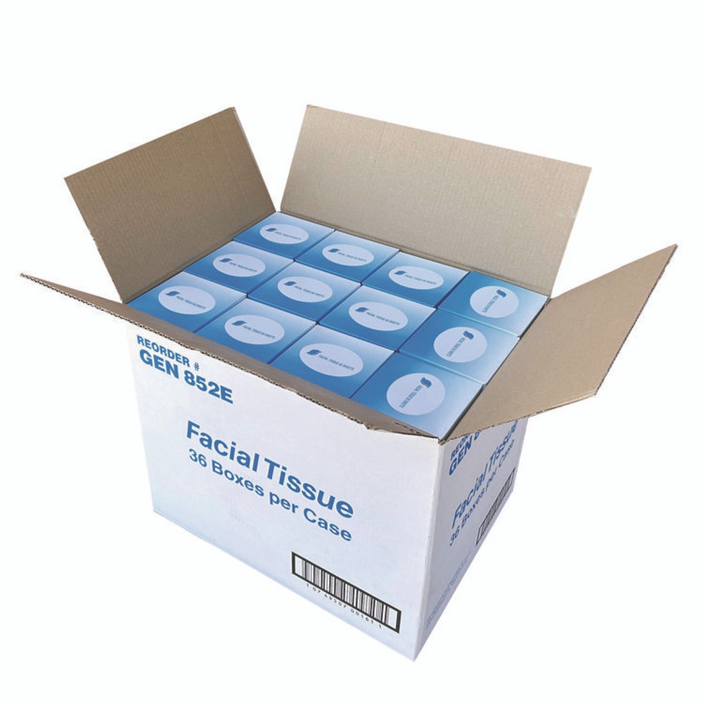 GEN 852E Facial Tissue Cube Box, 2-Ply, White, 85 Sheets/Box, 36 Boxes/Carton
