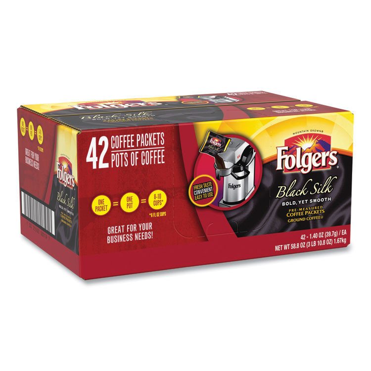 KEURIG DR PEPPER Folgers® 00019 Black Silk Ground Coffee Fraction Pack, 1.4 oz Packet, 42/Carton