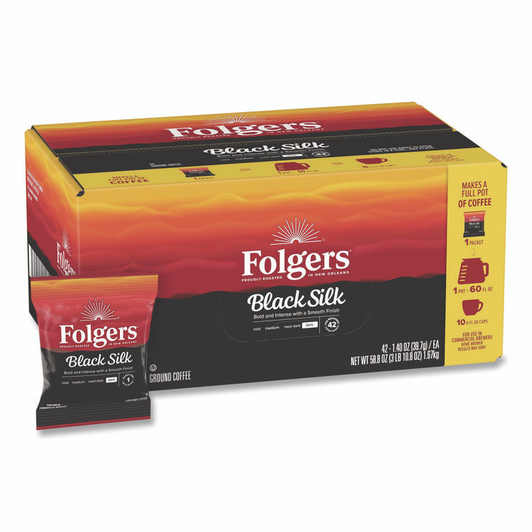 KEURIG DR PEPPER Folgers® 00019 Black Silk Ground Coffee Fraction Pack, 1.4 oz Packet, 42/Carton
