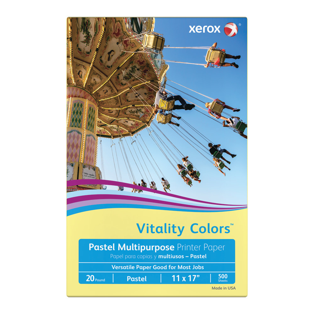 DOMTAR PAPER COMPANY, LLC 8517CAN Xerox Vitality Colors Color Multi-Use Printer & Copy Paper, Yellow, Ledger (11in x 17in), 500 Sheets Per Ream, 20 Lb, 30% Recycled