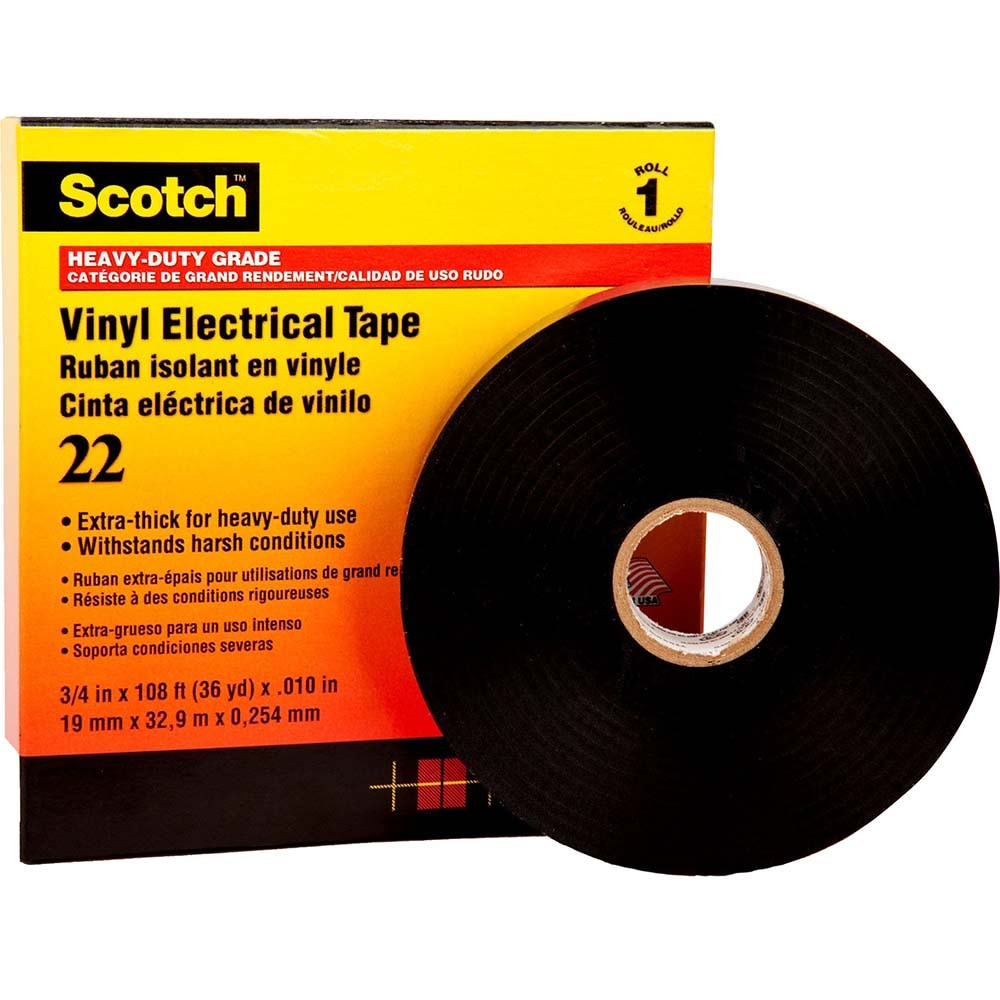 3M 7000031344 Electrical Tape: 3/4" Wide, 110' Long, 10 mil Thick, Black