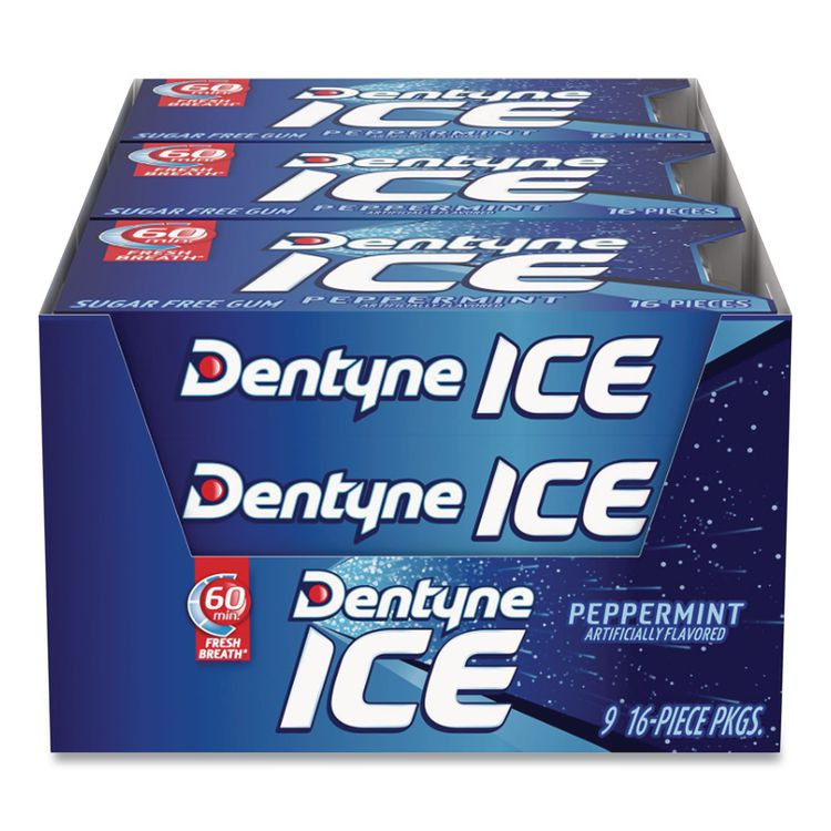 MONDELEZ INTERNATIONAL Dentyne Ice® 3125400 Sugarless Gum, Peppermint Flavor,16 Pieces/Pack, 9 Packs/Box