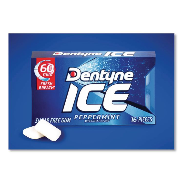 MONDELEZ INTERNATIONAL Dentyne Ice® 3125400 Sugarless Gum, Peppermint Flavor,16 Pieces/Pack, 9 Packs/Box