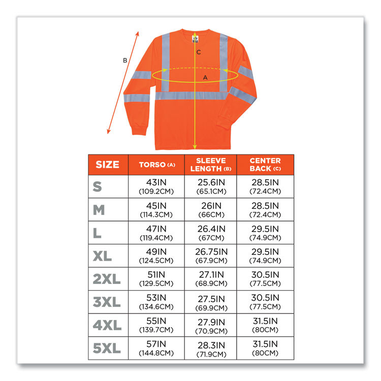 TENACIOUS HOLDINGS, INC. ergodyne® 21714 GloWear 8391 Class 3 Hi-Vis Long Sleeve Shirt, Polyester, Orange, Large