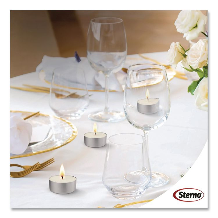 STERNO GROUP 40100 Tealight Candle, 5 Hour Burn, 0.5"h, White, 50/Pack, 10 Packs/Carton