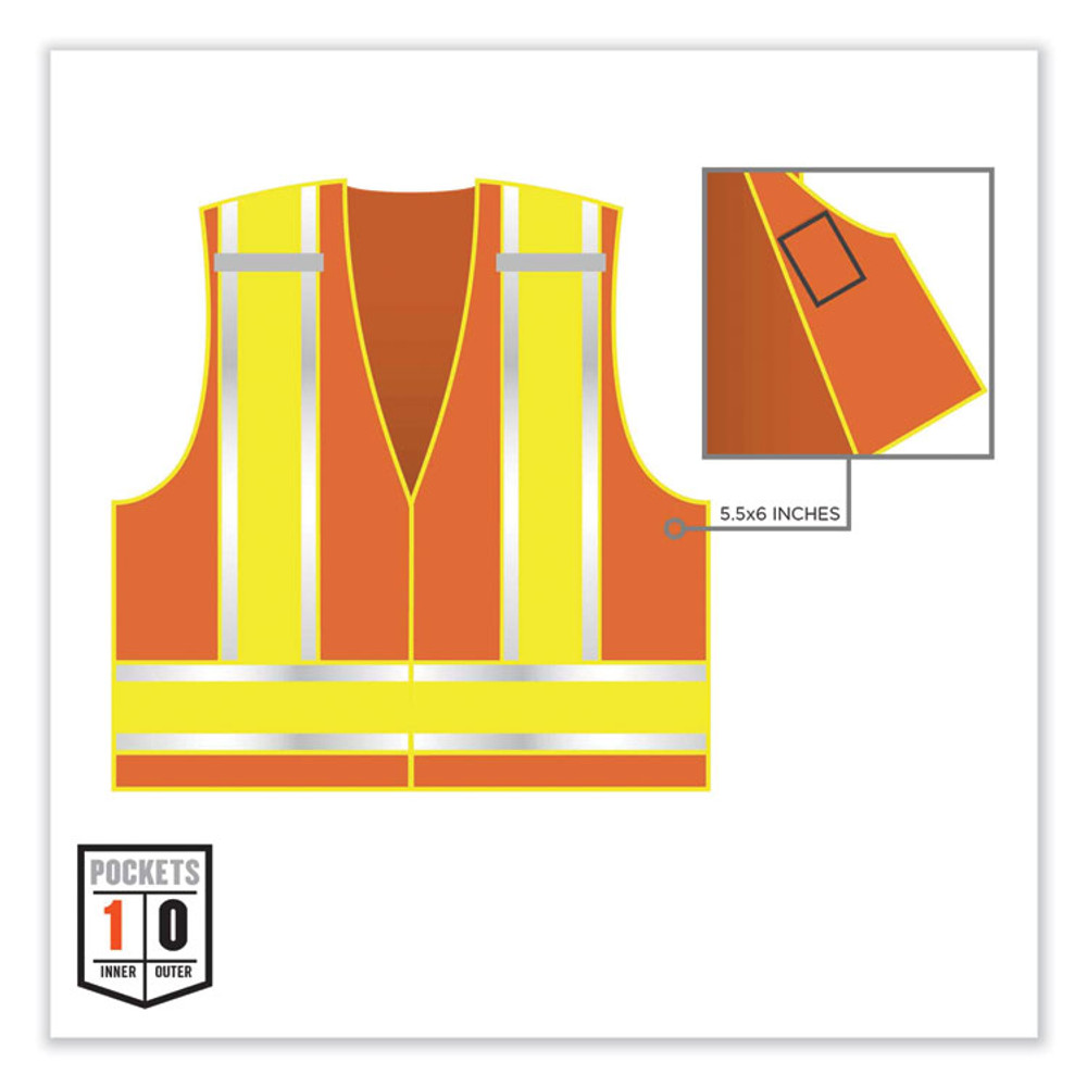 TENACIOUS HOLDINGS, INC. ergodyne® 23387 GloWear 8245PSV Class 2 Public Safety Vest, Polyester, 2X-Large/3X-Large, Orange