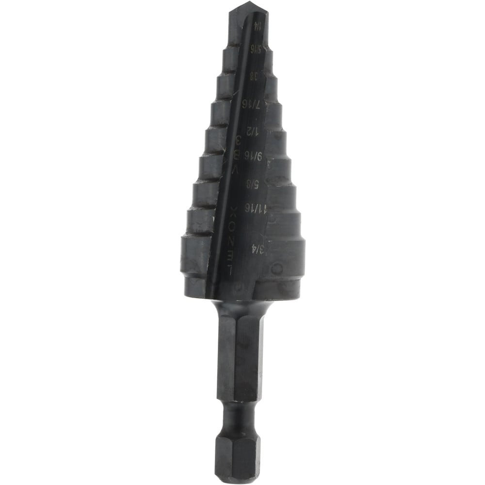 Lenox 30883VB3 Step Drill Bits: 1/4" to 3/4" Hole Dia, 3/8" Shank Dia, High Speed Steel, 9 Hole Sizes