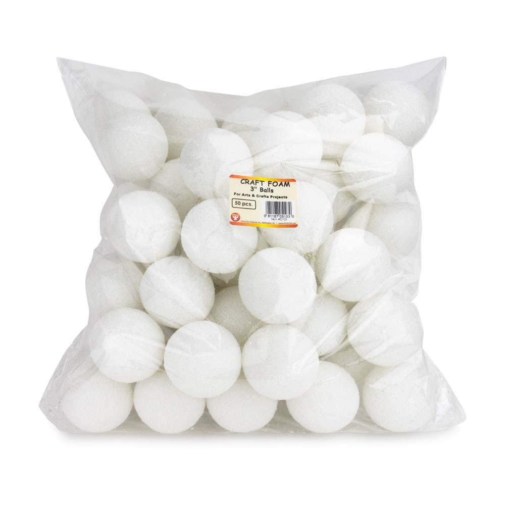 HYGLOSS PRODUCTS INC. Hygloss HYG5103  Craft Foam Balls, 3 Inch, White, Pack Of 50