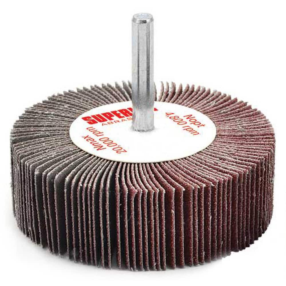 Superior Abrasives A010043 Mounted Flap Wheel: 3" Dia, 1/2" Face Width, 80 Grit, Aluminum Oxide